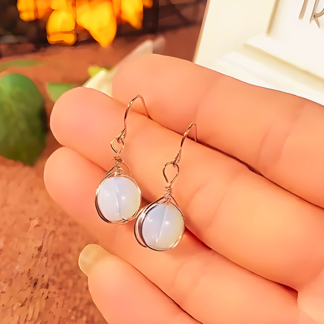 Cute White Moonstone Drop Earrings