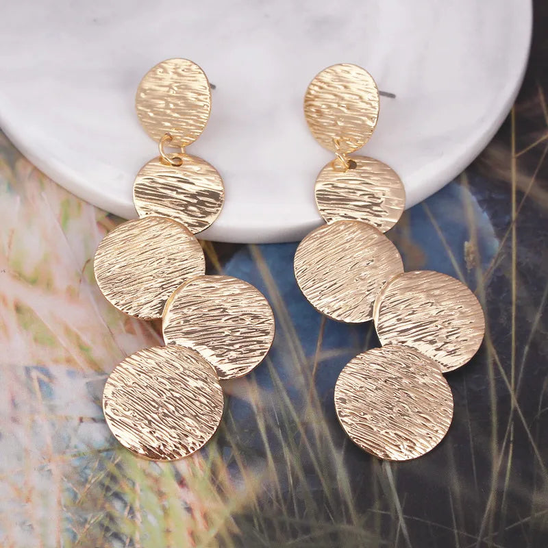 Exaggerated Round Coin Disc Drop Earrings