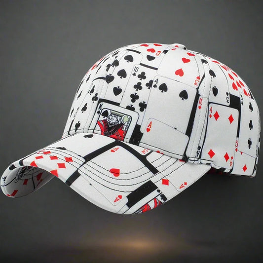 White Poker Print Baseball Caps