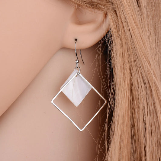 Geometric  Minimalist Square Drop Shell Earrings