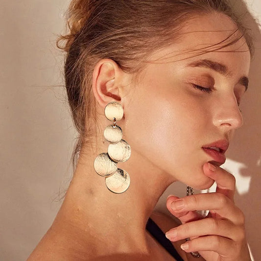 Exaggerated Round Coin Disc Drop Earrings