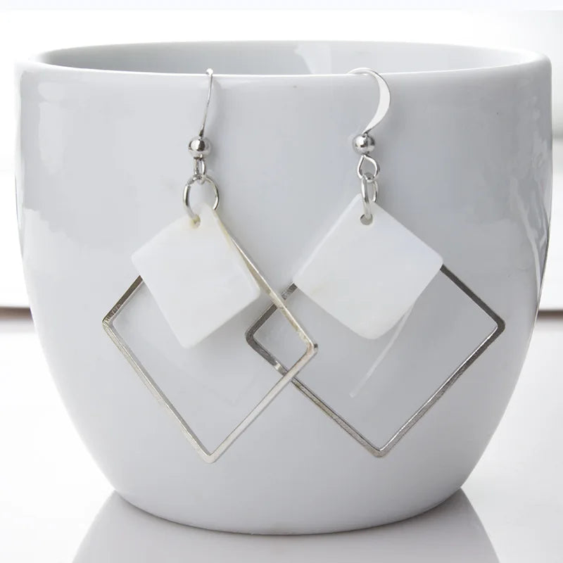 Geometric  Minimalist Square Drop Shell Earrings