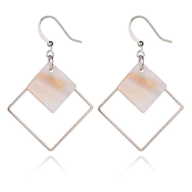 Geometric  Minimalist Square Drop Shell Earrings