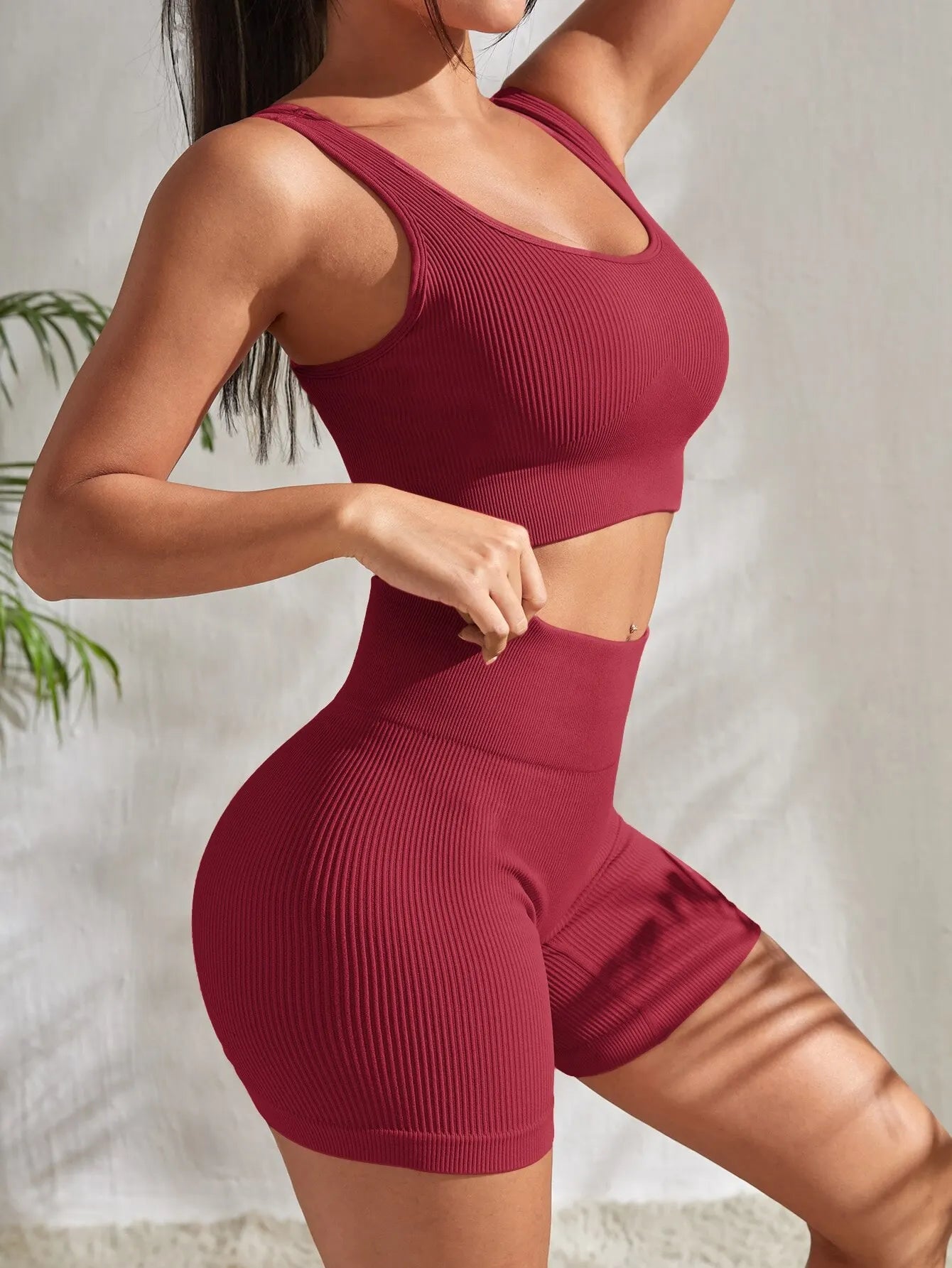 2 Pieces Seamless Ribbed Yoga Workout Sets