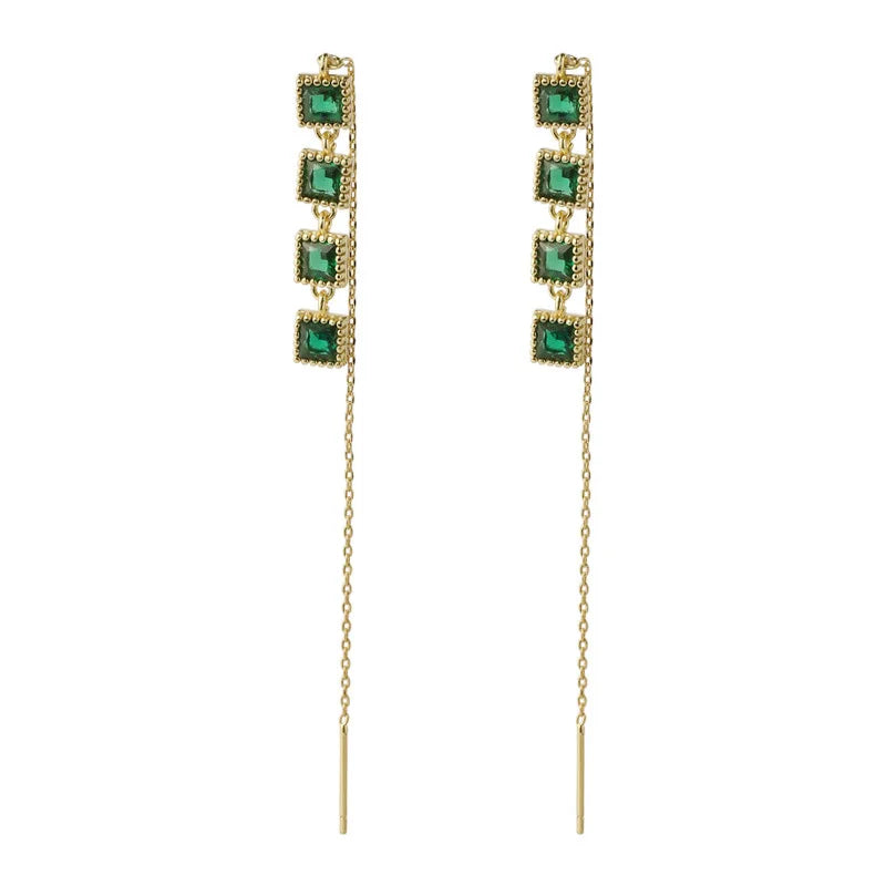 Emerald Square Long Drop Earrings