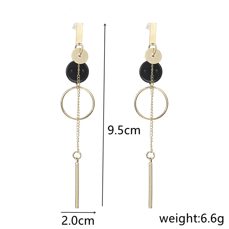 Circle Tassels Long Bar Pendant Earring