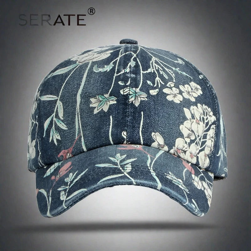 Floral Denim Baseball Cap Hat