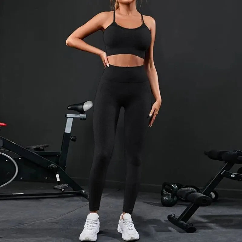 2 Pieces Seamless High Waist Leggings Yoga Set