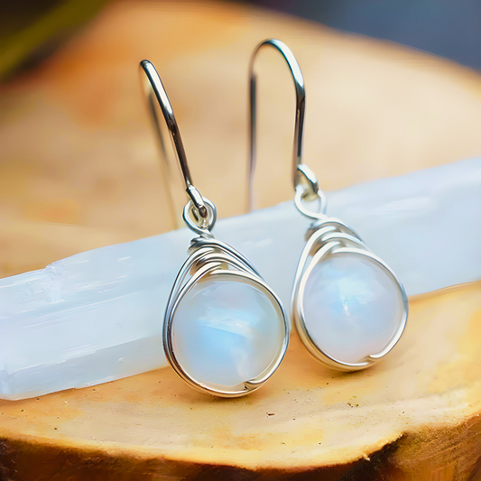 Cute White Moonstone Drop Earrings